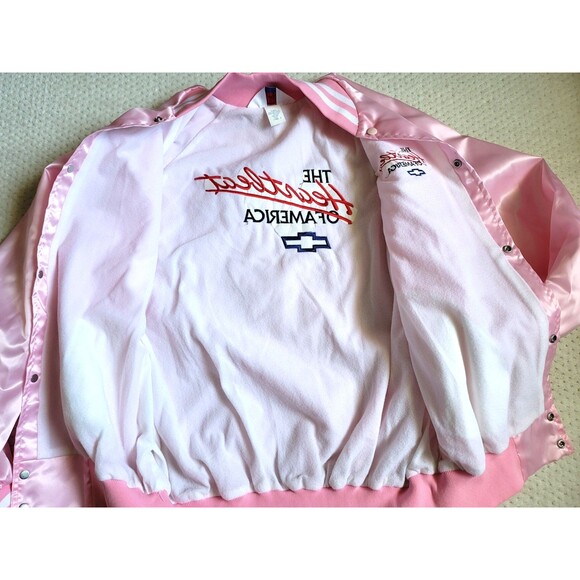 NOS Vintage Chevy The Heartbeat of America Embroidered Pink Satin Bomber XL USA - Picture 7 of 11